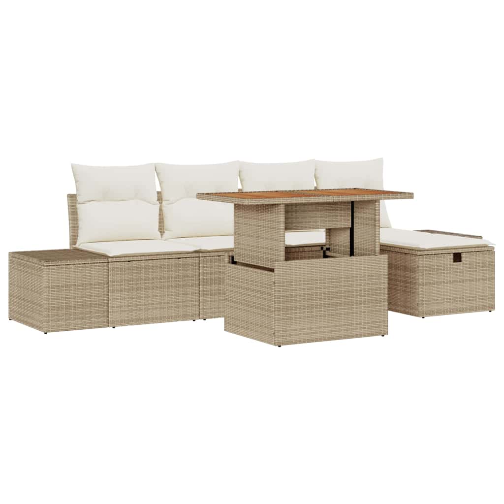 Ensemble de canapé de jardin avec coussin 6 pcs Beige polyrotin