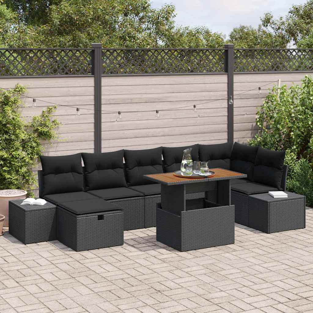 Ensemble de canapé de jardin avec coussin 8 pcs Noir polyrotin - XIOS