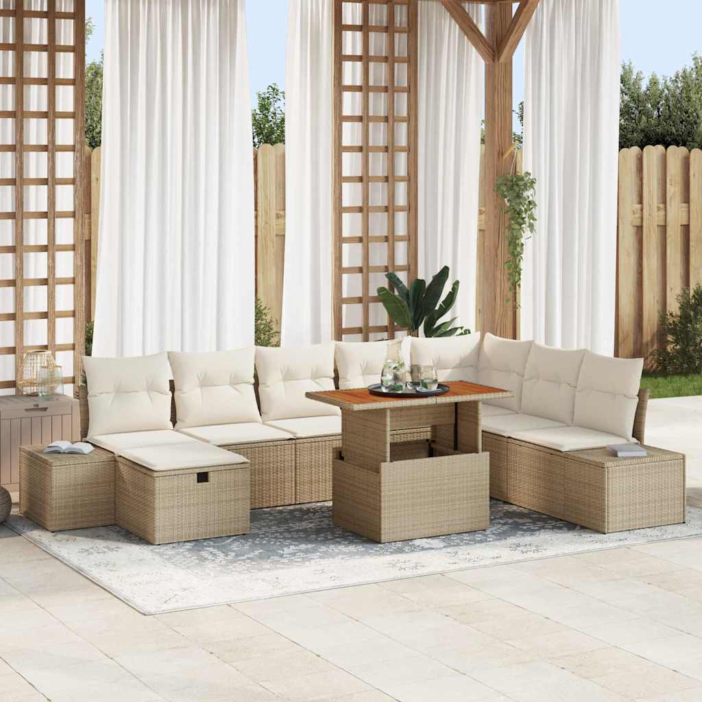 Ensemble de canapé de jardin avec coussin 9 pcs Beige polyrotin - XIOS