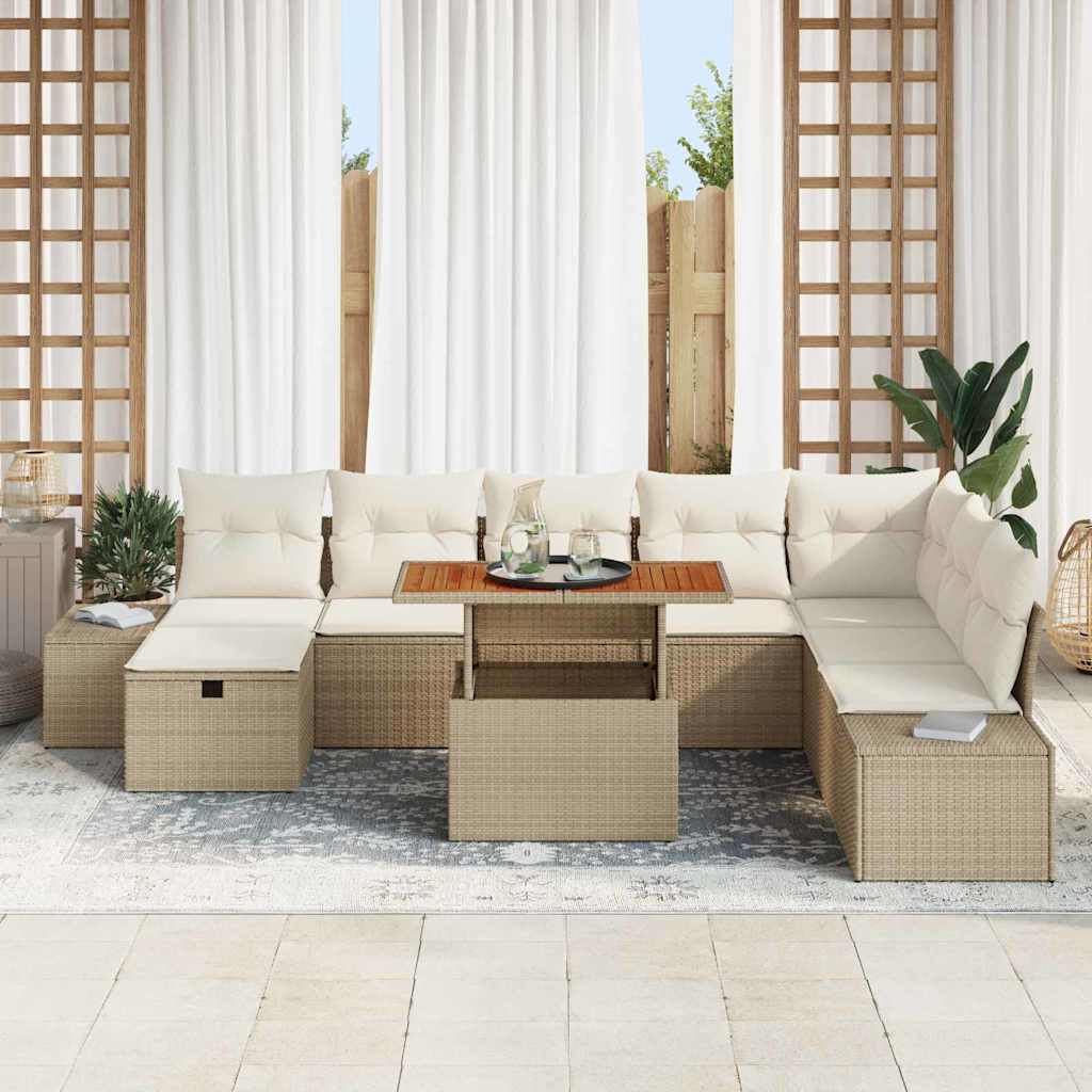 Ensemble de canapé de jardin avec coussin 9 pcs Beige polyrotin - XIOS