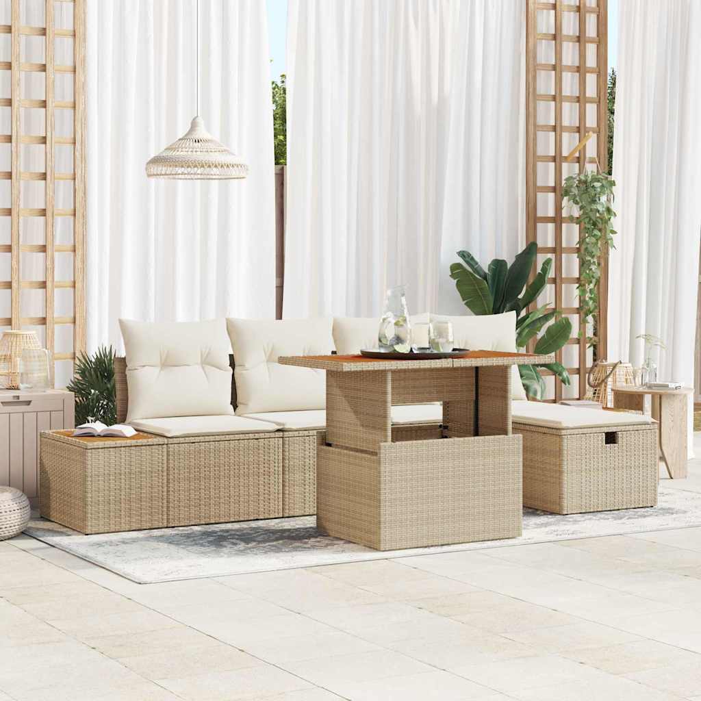 Ensemble de canapé de jardin avec coussin 6 pcs Beige polyrotin