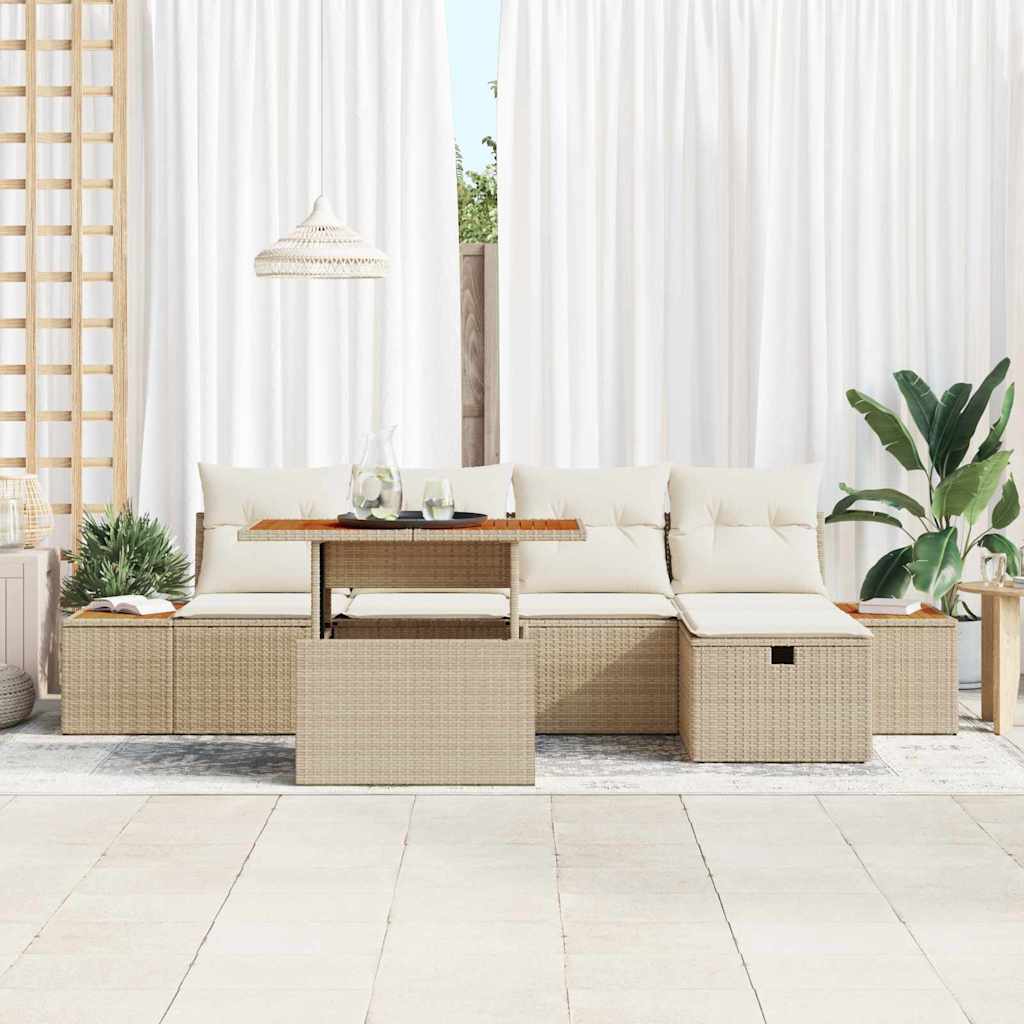 Ensemble de canapé de jardin avec coussin 6 pcs Beige polyrotin