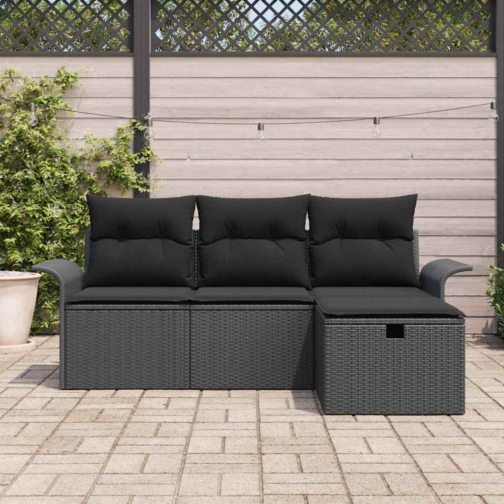 Ensemble de canapé de jardin avec coussin 4 pcs Noir Poly rotin - XIOS
