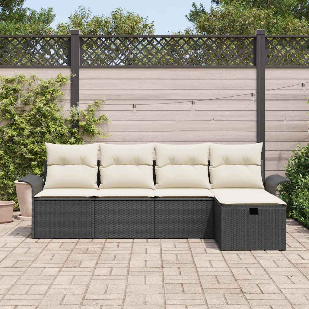 Ensemble de canapé de jardin avec coussin 5 pcs Noir Poly rotin - XIOS