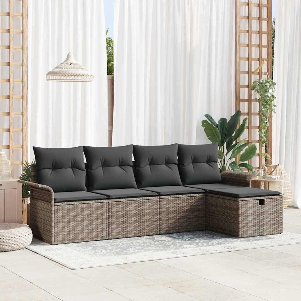 Ensemble de canapé de jardin avec coussin 5 pcs Gris Poly rotin - XIOS