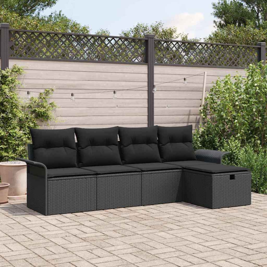 Ensemble de canapé de jardin avec coussin 5 pcs Noir Poly rotin - XIOS