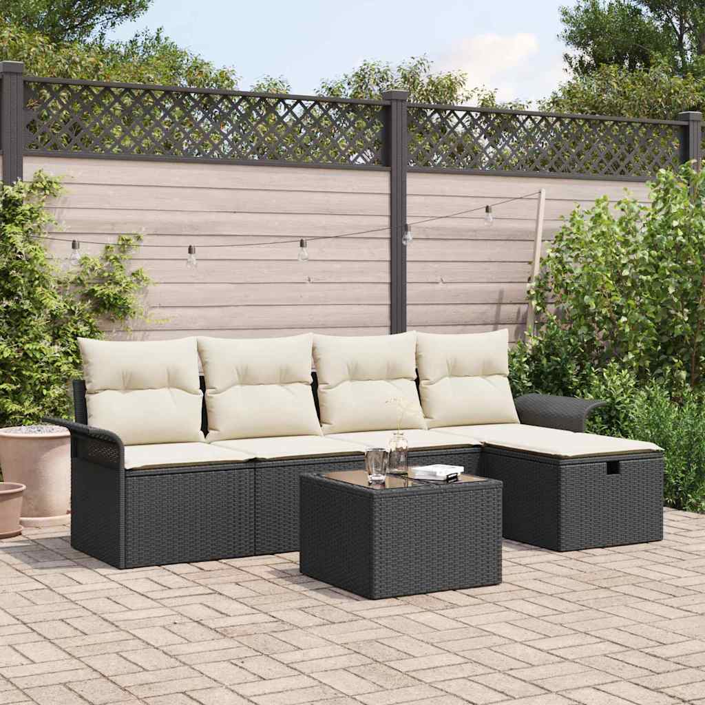Ensemble de canapé de jardin avec coussin 6 pcs Noir Poly rotin - XIOS