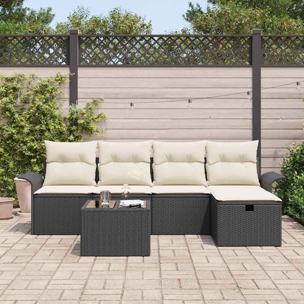 Ensemble de canapé de jardin avec coussin 6 pcs Noir Poly rotin - XIOS