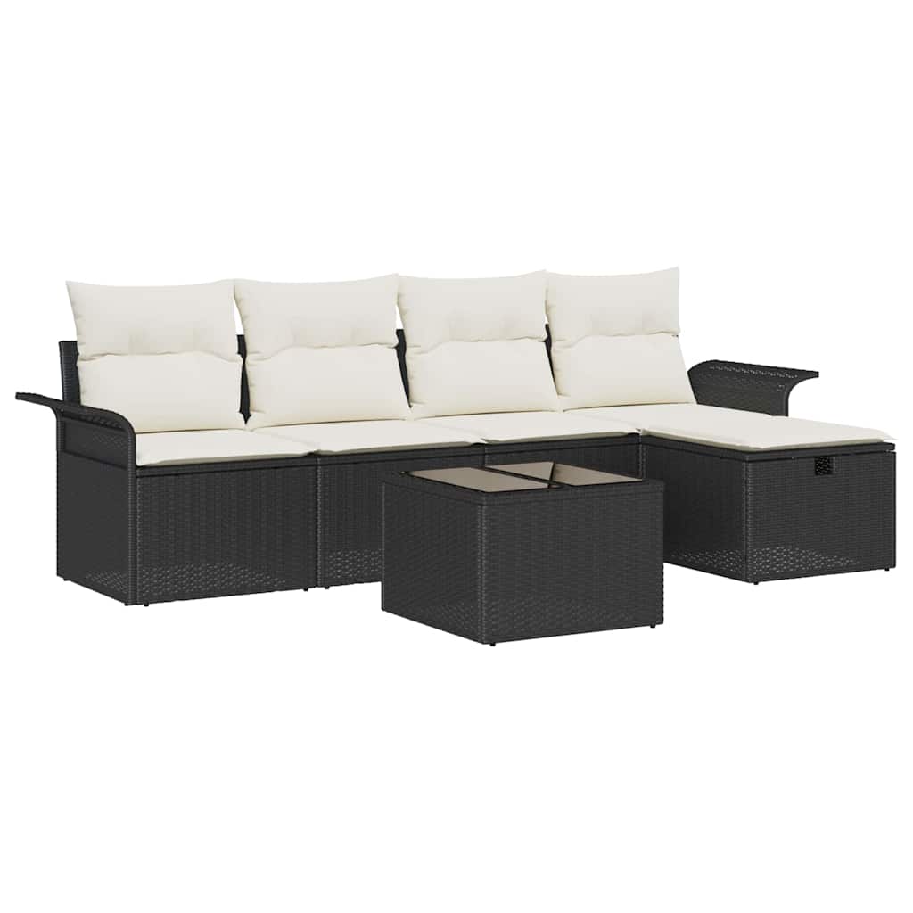 Ensemble de canapé de jardin avec coussin 6 pcs Noir Poly rotin - XIOS
