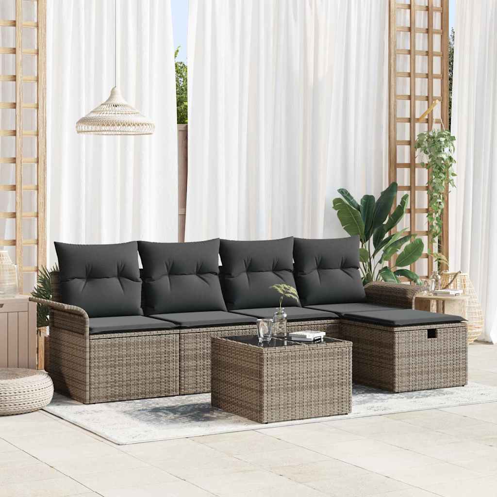 Ensemble de canapé de jardin avec coussin 6 pcs Gris Poly rotin - XIOS