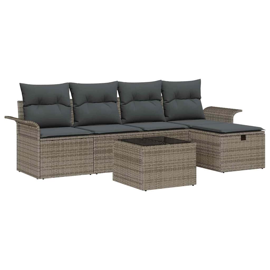 Ensemble de canapé de jardin avec coussin 6 pcs Gris Poly rotin - XIOS