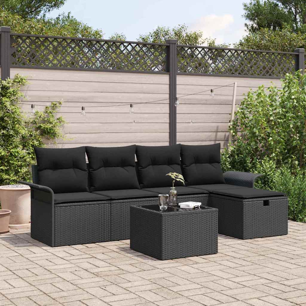 Ensemble de canapé de jardin avec coussin 6 pcs Noir Poly rotin - XIOS
