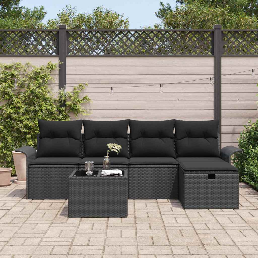 Ensemble de canapé de jardin avec coussin 6 pcs Noir Poly rotin - XIOS