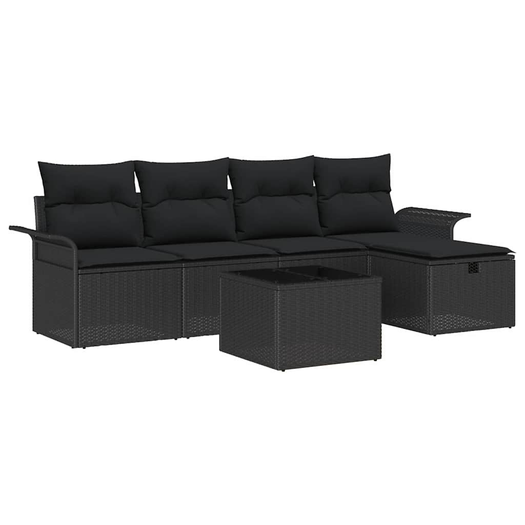 Ensemble de canapé de jardin avec coussin 6 pcs Noir Poly rotin - XIOS