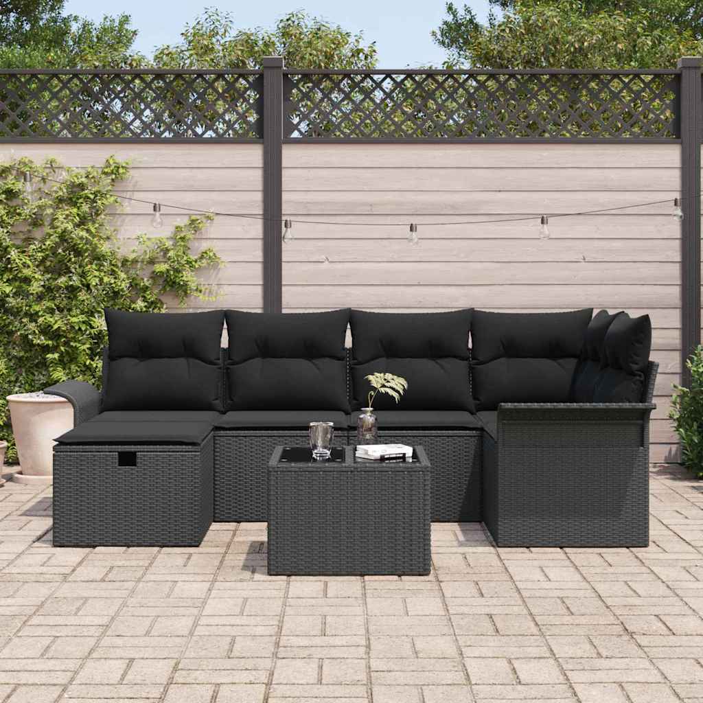 Ensemble de canapé de jardin avec coussin 7 pcs Poly rotin - XIOS