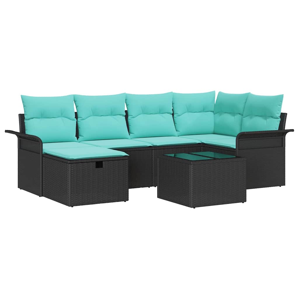 Ensemble de canapé de jardin avec coussin 7 pcs Noir Poly rotin - XIOS