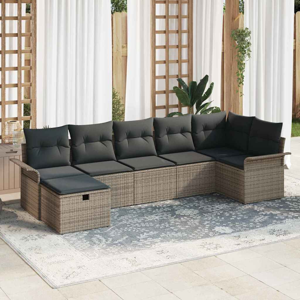 Ensemble de canapé de jardin avec coussin 7 pcs Gris Poly rotin - XIOS