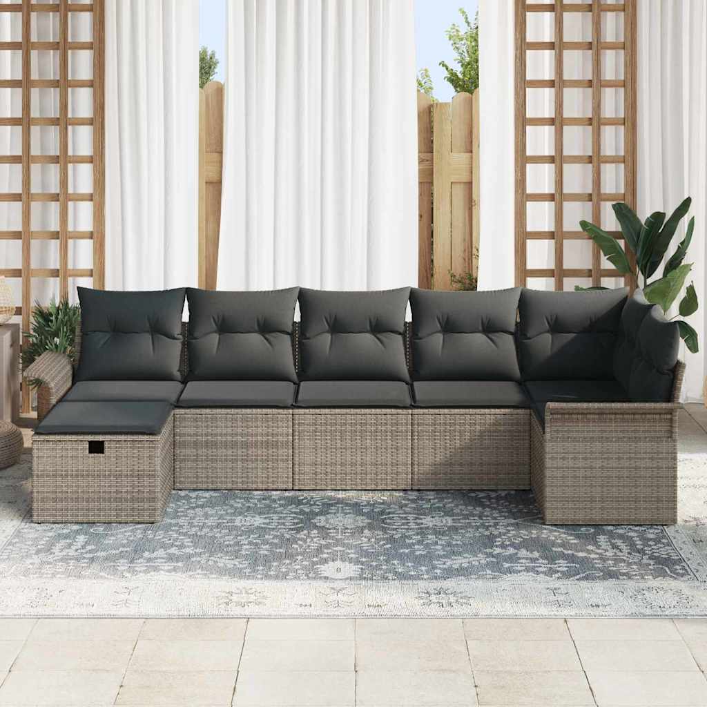 Ensemble de canapé de jardin avec coussin 7 pcs Gris Poly rotin - XIOS