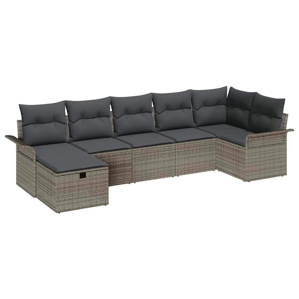 Ensemble de canapé de jardin avec coussin 7 pcs Gris Poly rotin - XIOS