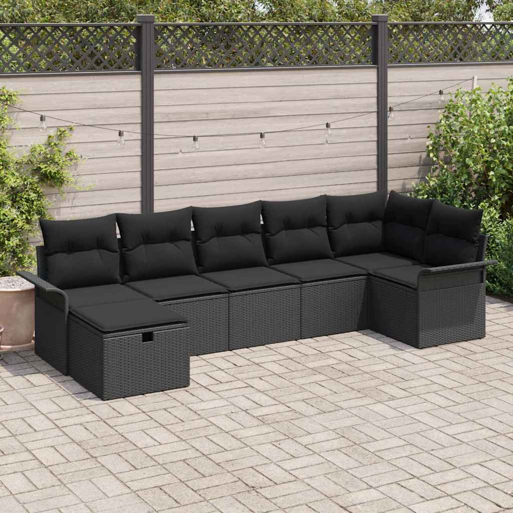Ensemble de canapé de jardin avec coussin 7 pcs Noir Poly rotin - XIOS