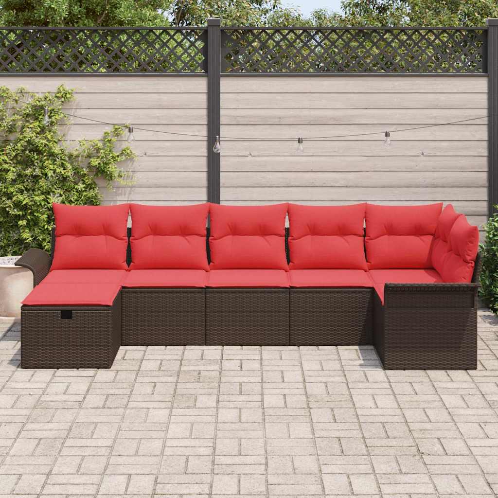 Ensemble de canapé de jardin 7 pcs Marron Poly rotin - XIOS