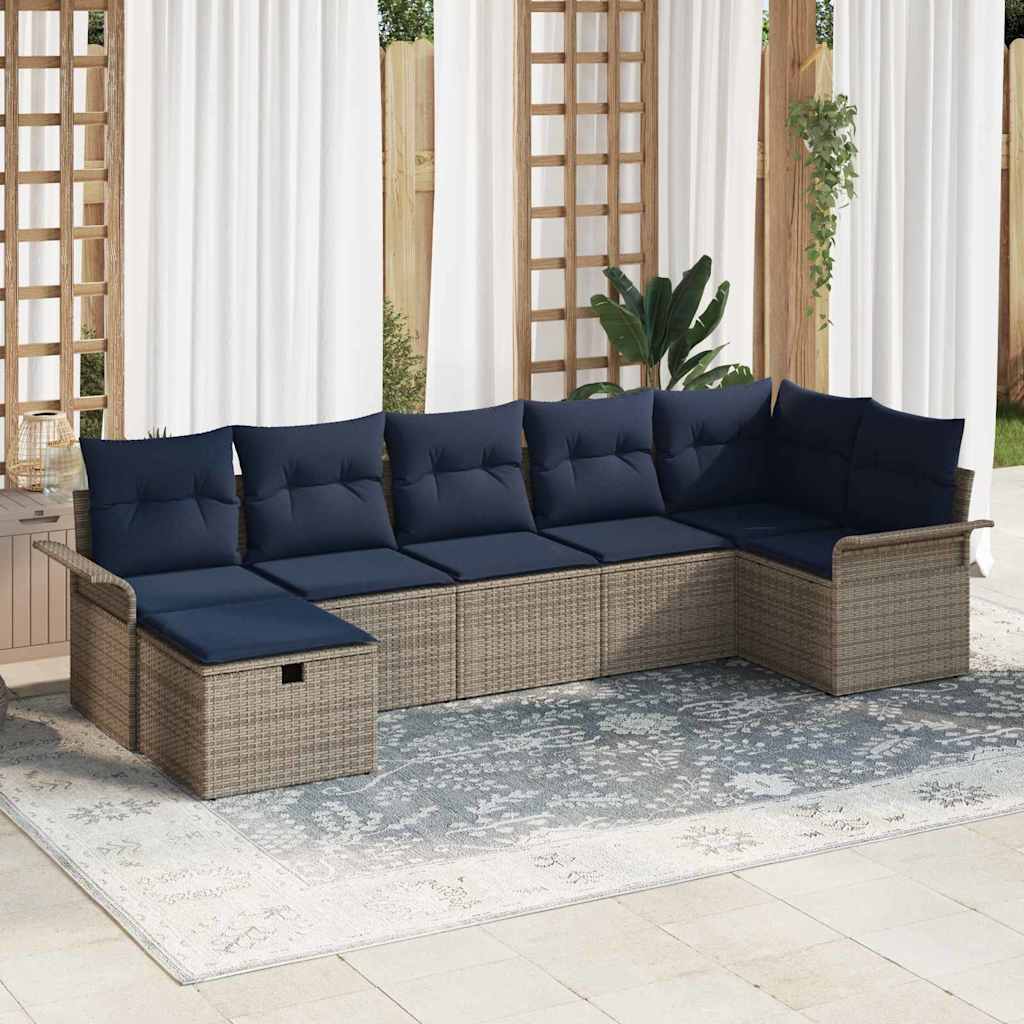 Ensemble de canapé de jardin avec coussin 7 pcs Gris Poly rotin - XIOS