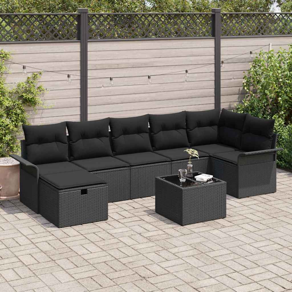 Ensemble de canapé de jardin avec coussin 8 pcs Noir Poly rotin - XIOS