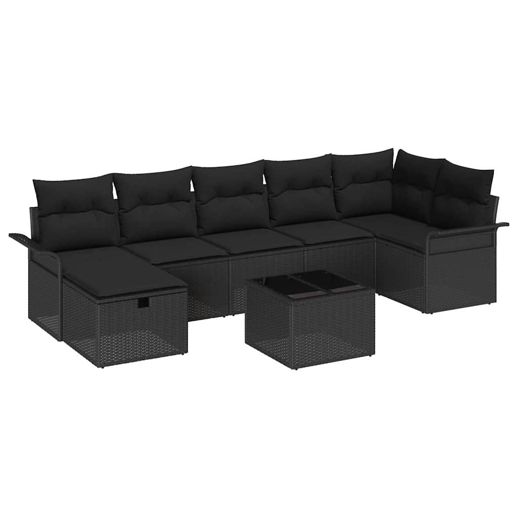 Ensemble de canapé de jardin avec coussin 8 pcs Noir Poly rotin - XIOS