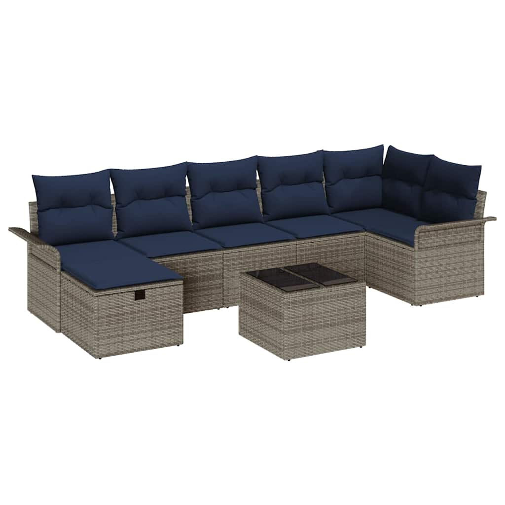 Ensemble de canapé de jardin avec coussin 8 pcs Gris Poly rotin - XIOS