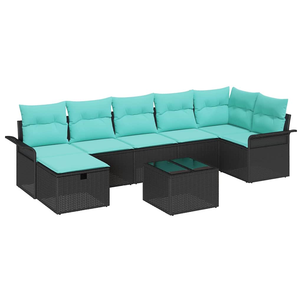 Ensemble de canapé de jardin avec coussin 8 pcs Noir Poly rotin - XIOS