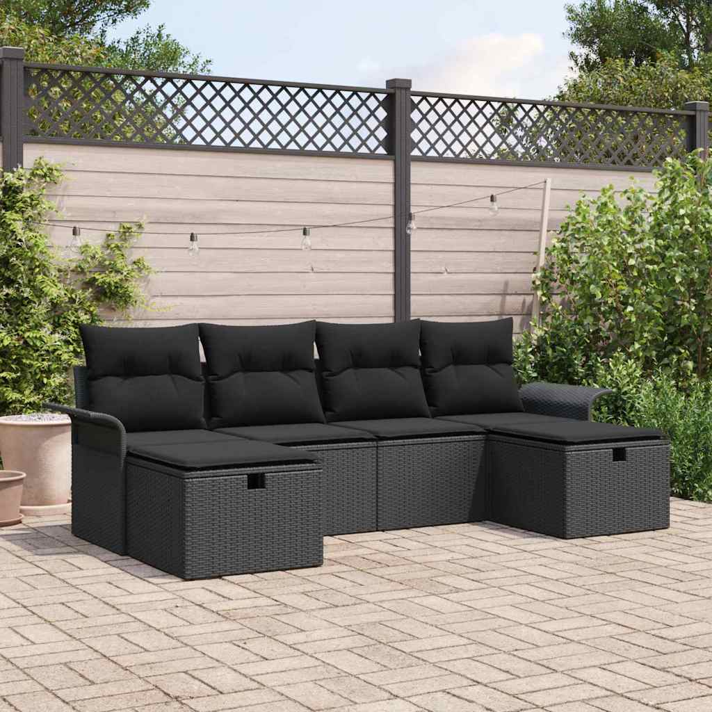 Ensemble de canapé de jardin avec coussin 6 pcs Noir Poly rotin - XIOS