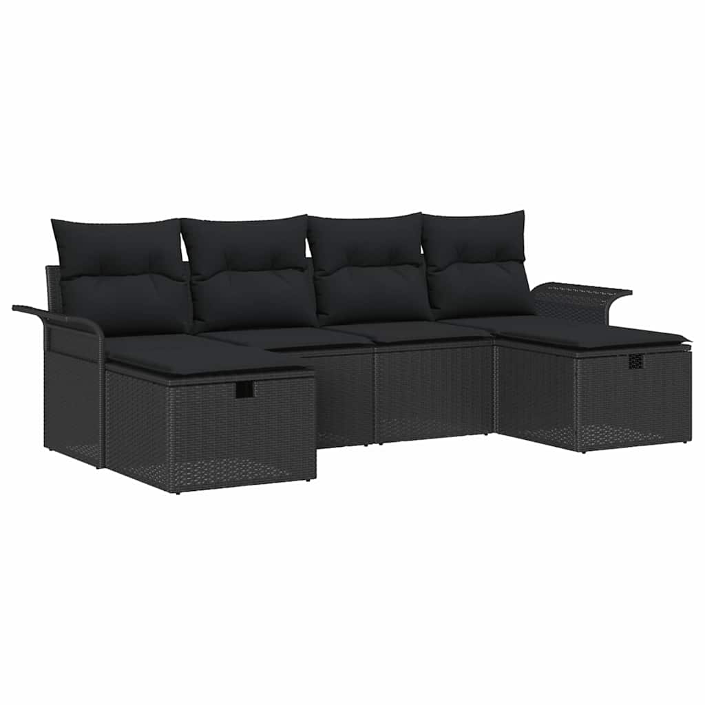 Ensemble de canapé de jardin avec coussin 6 pcs Noir Poly rotin - XIOS