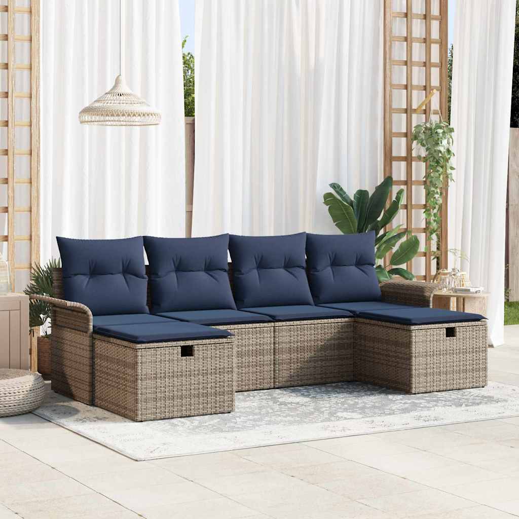 Ensemble de canapé de jardin avec coussin 6 pcs Poly rotin - XIOS