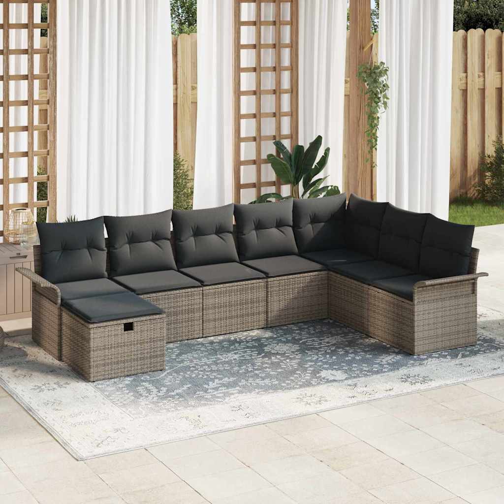 Ensemble de canapé de jardin avec coussin 8 pcs Gris Poly rotin - XIOS