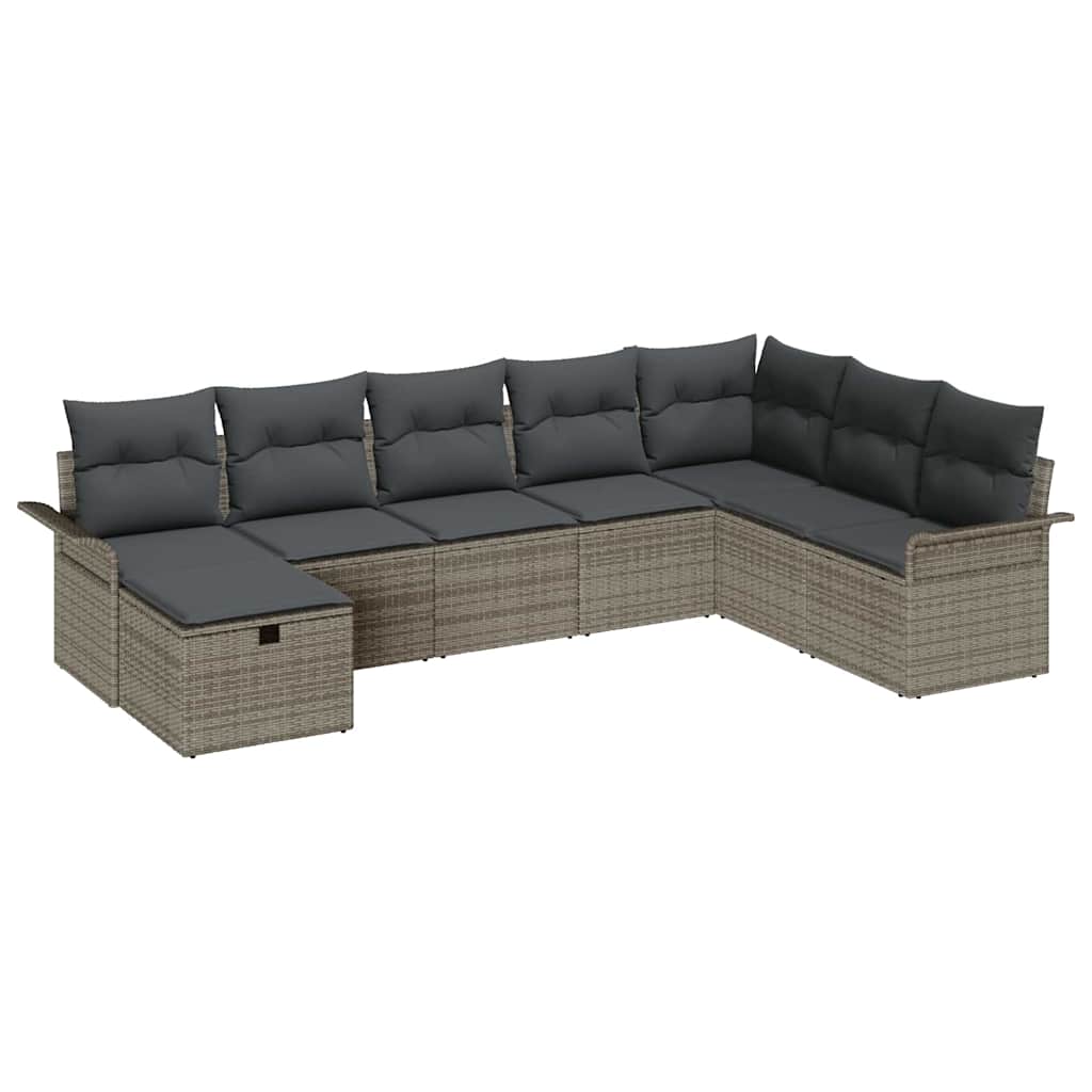 Ensemble de canapé de jardin avec coussin 8 pcs Gris Poly rotin - XIOS