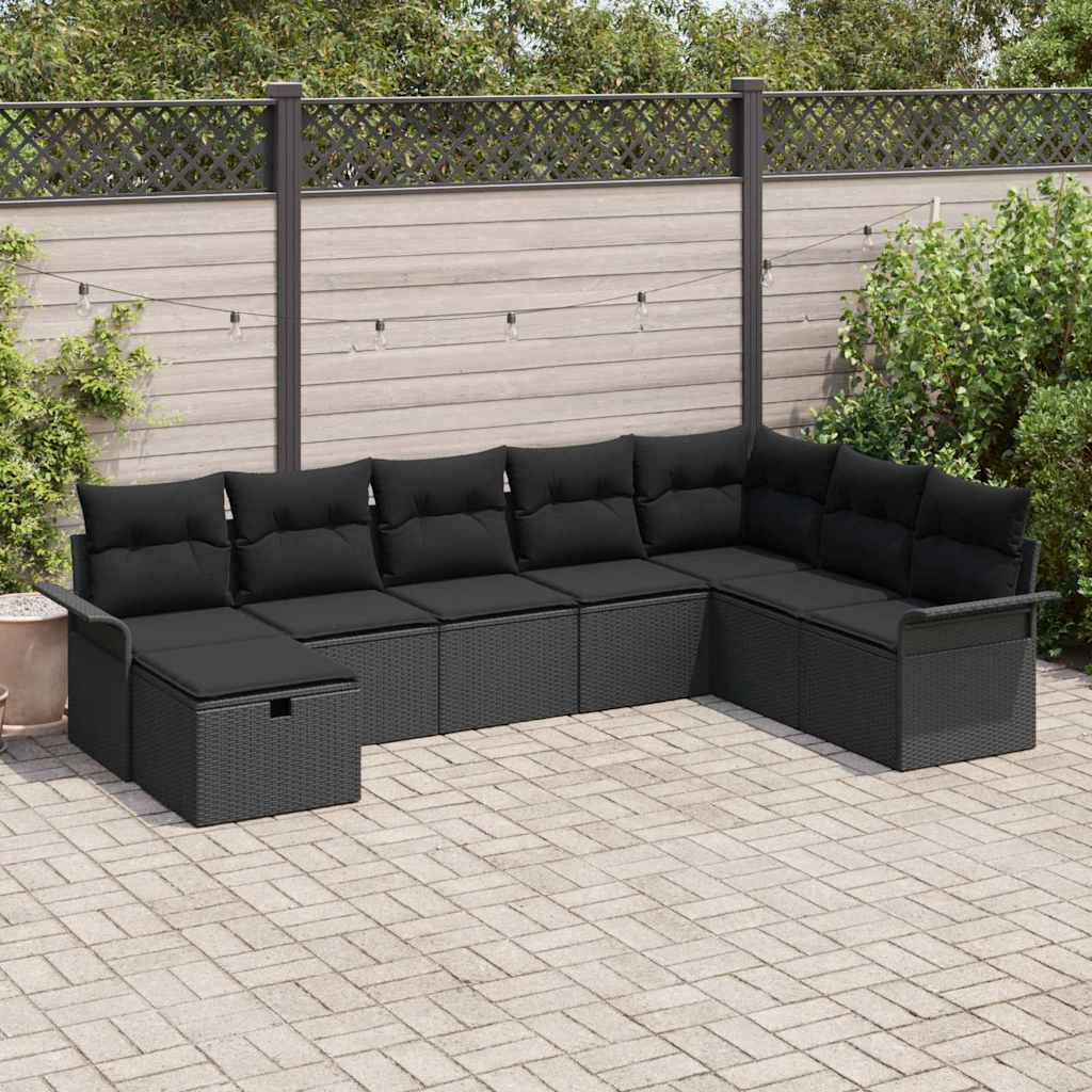 Ensemble de canapé de jardin avec coussin 8 pcs Noir Poly rotin - XIOS