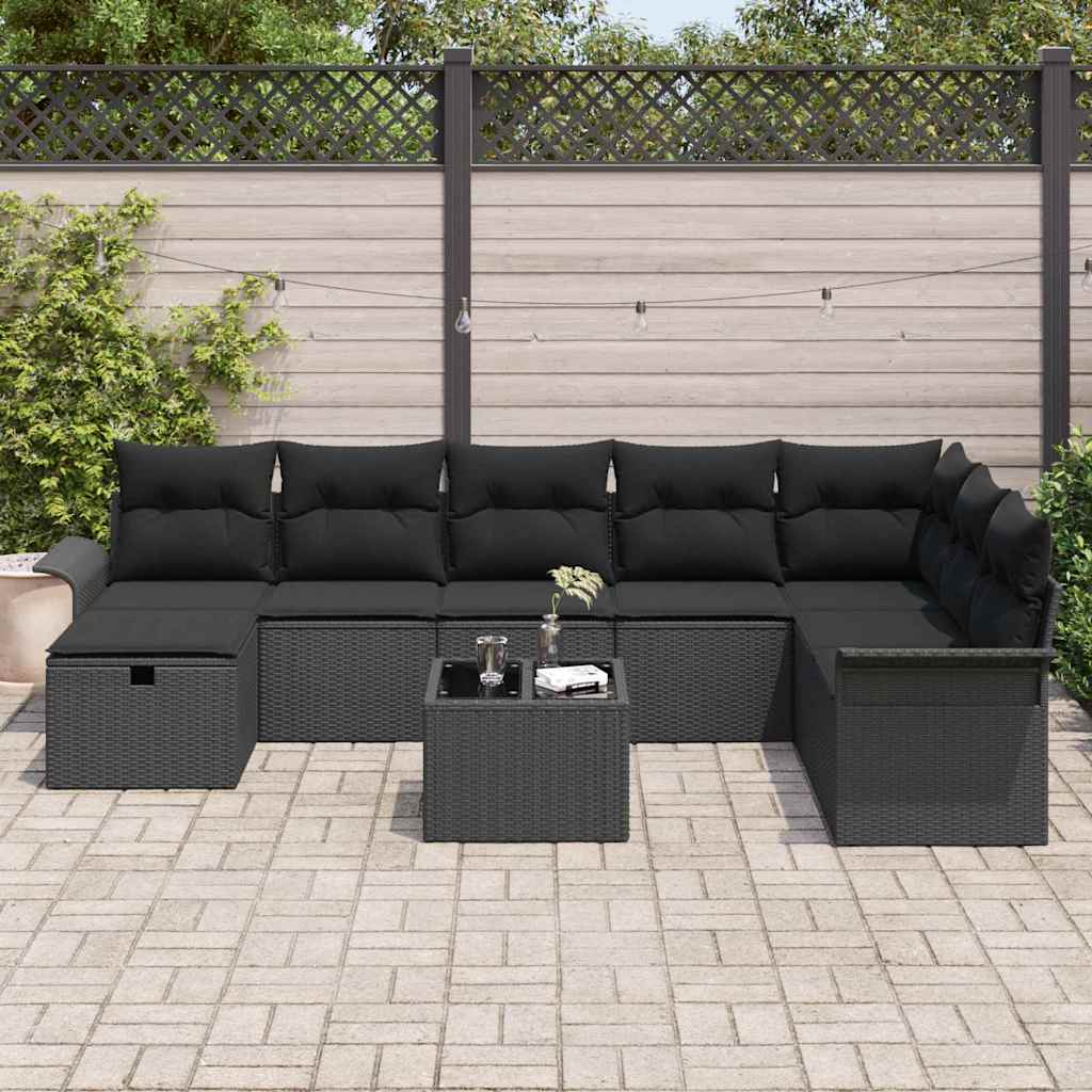 Ensemble de canapé de jardin avec coussin 9 pcs Noir Poly rotin - XIOS