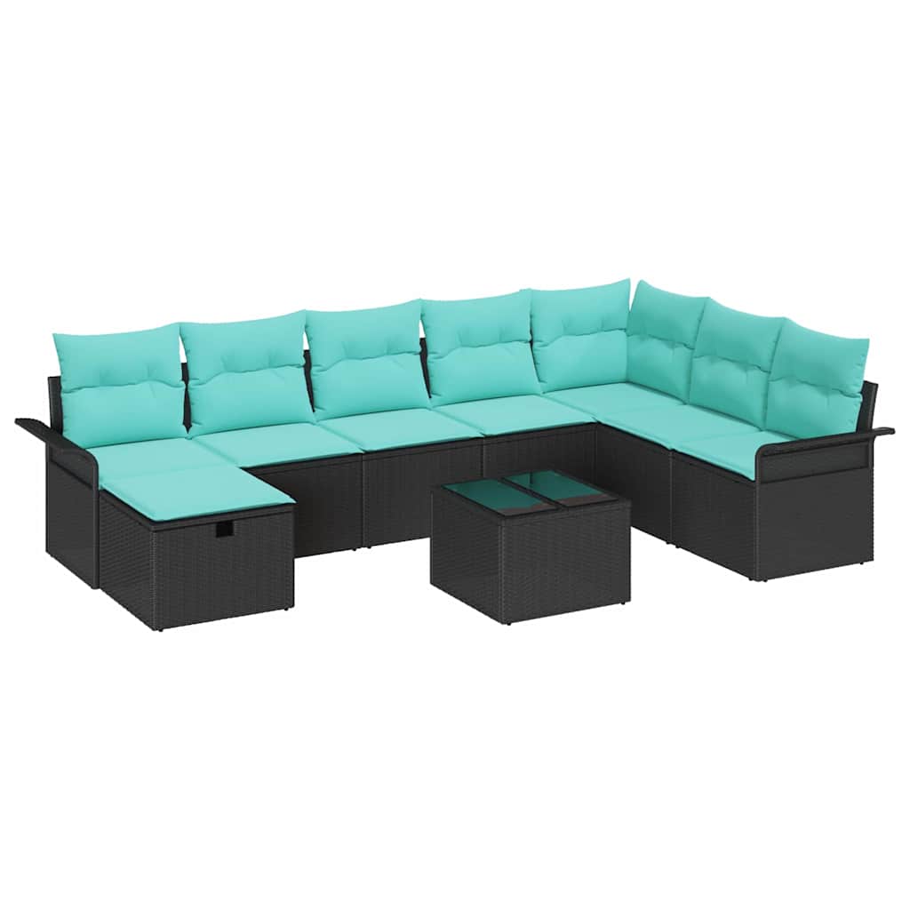 Ensemble de canapé de jardin avec coussin 9 pcs Noir Poly rotin - XIOS
