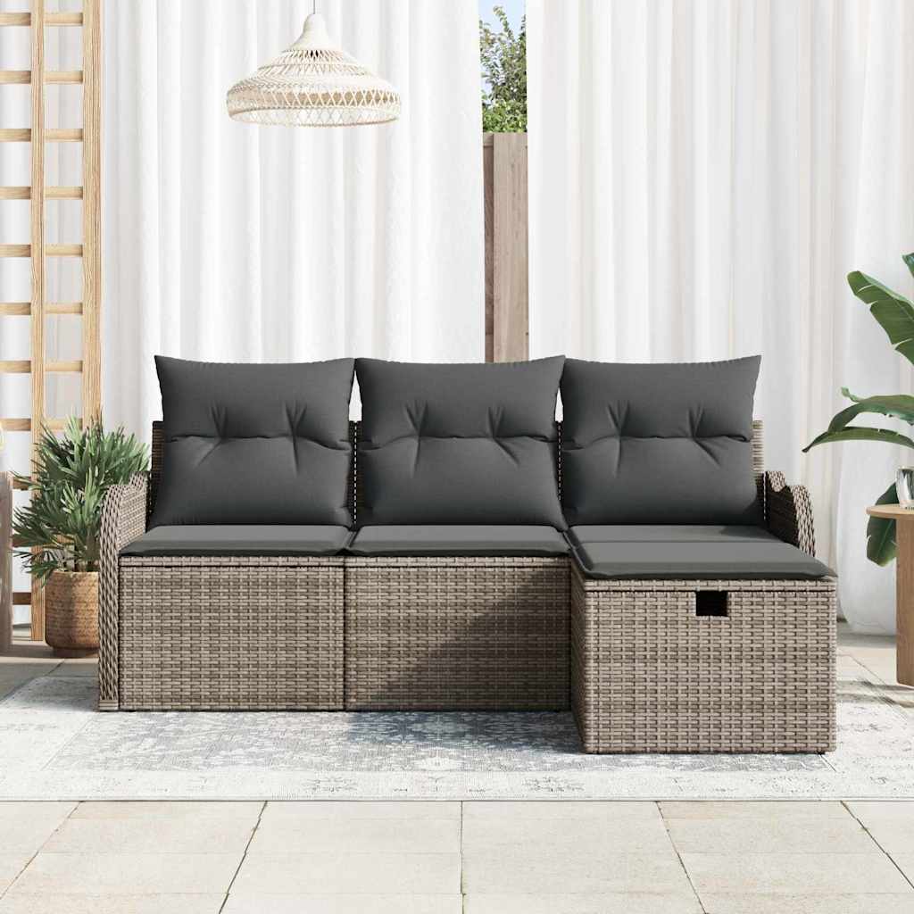 Ensemble de canapé de jardin avec coussin 4 pcs Gris Poly rotin - XIOS