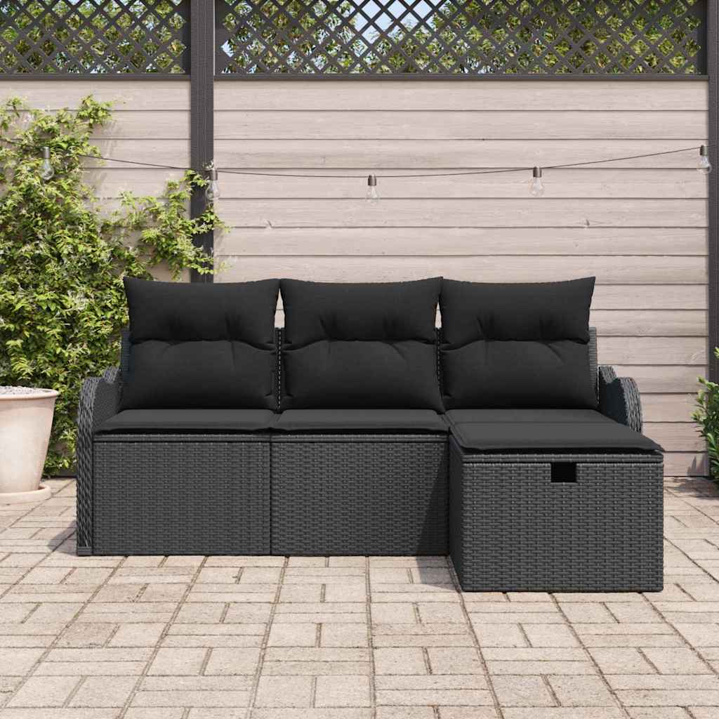 Ensemble de canapé de jardin avec coussin 4 pcs Noir Poly rotin - XIOS