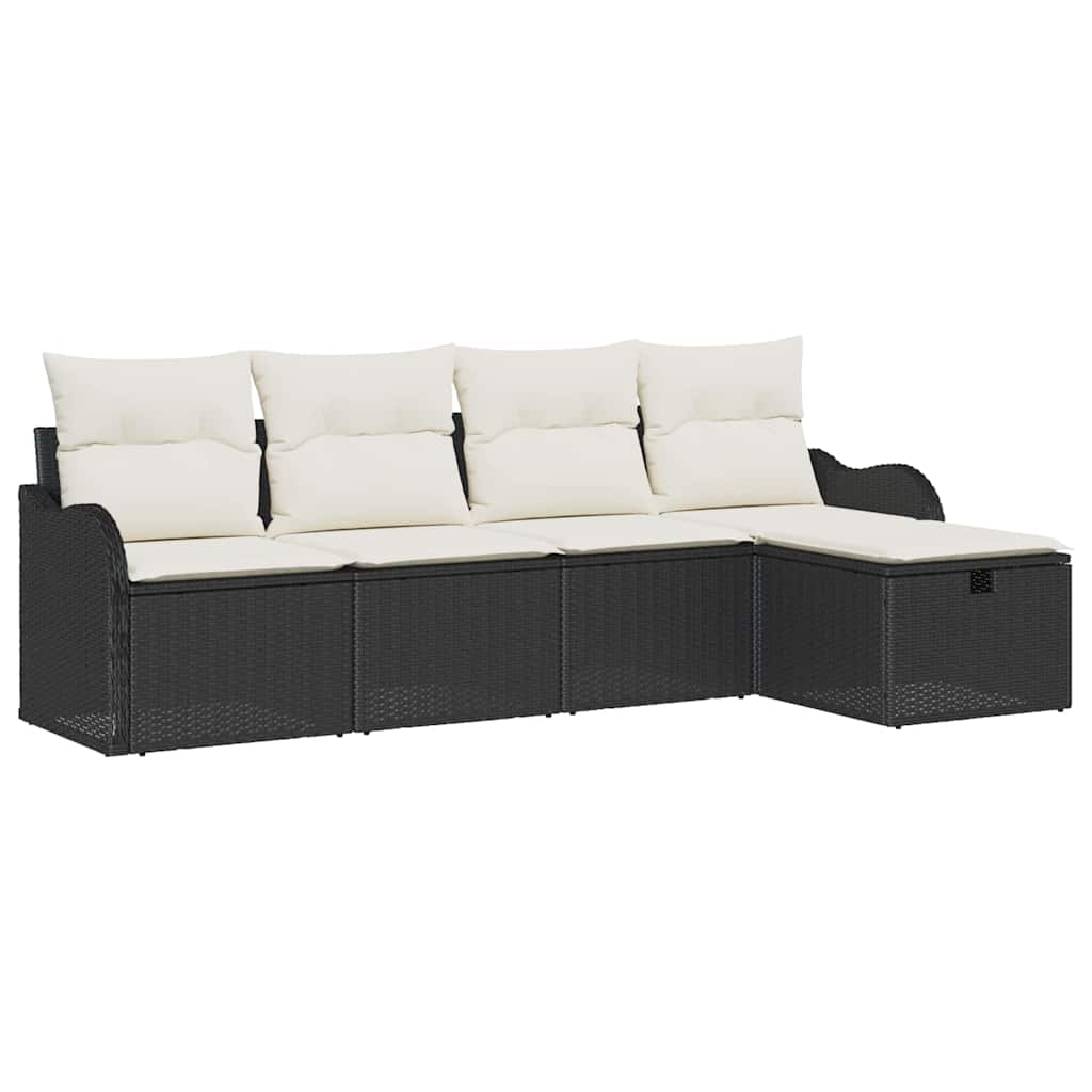 Ensemble de canapé de jardin avec coussin 5 pcs Noir Poly rotin - XIOS