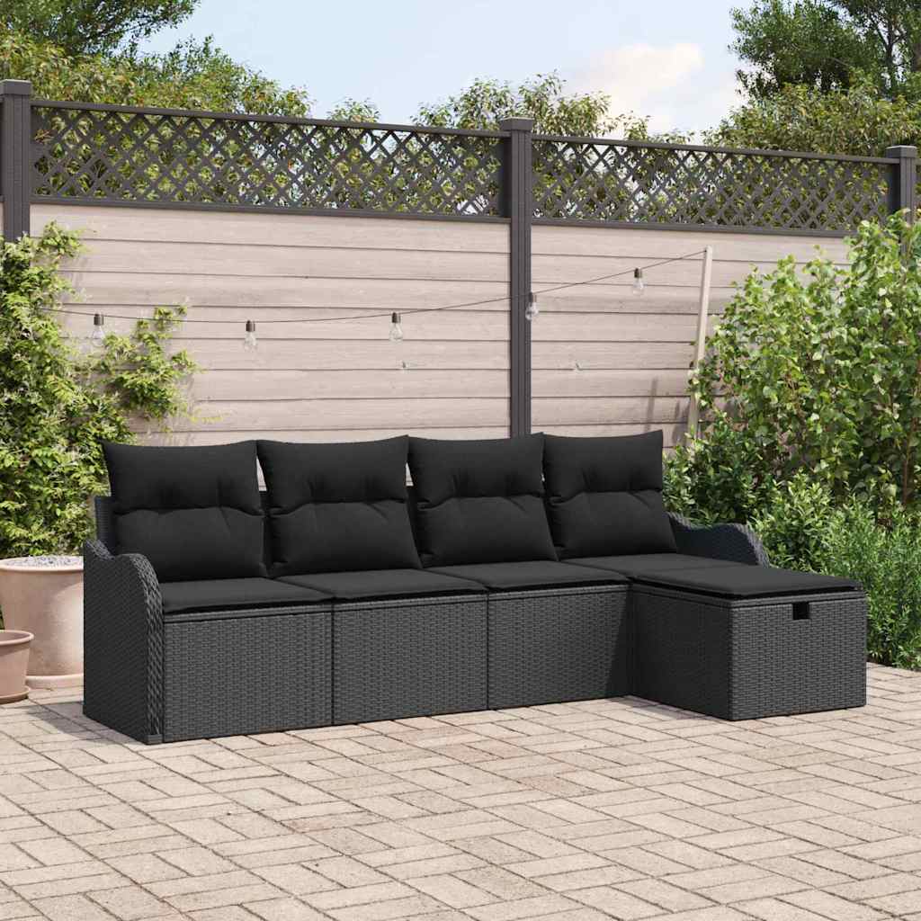 Ensemble de canapé de jardin avec coussin 5 pcs Noir Poly rotin - XIOS