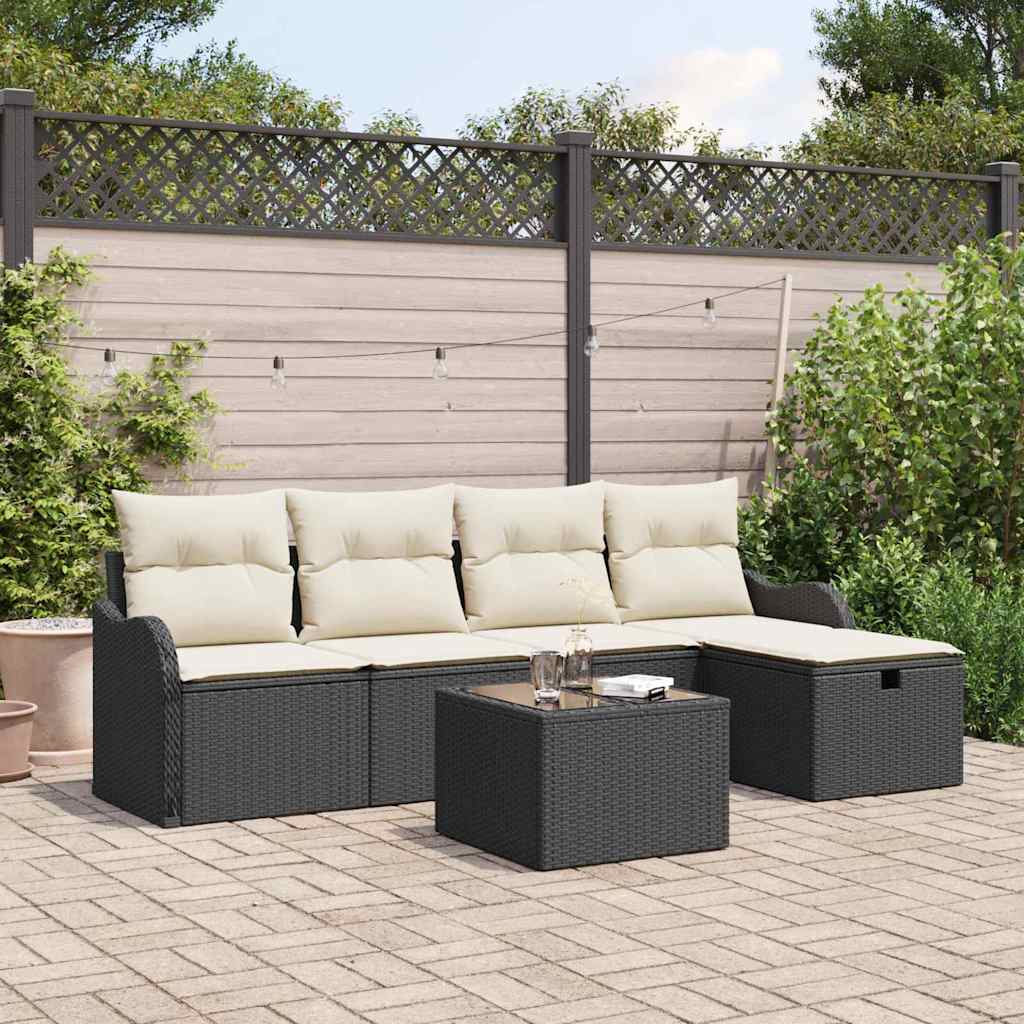 Ensemble de canapé de jardin avec coussin 6 pcs Noir Poly rotin - XIOS