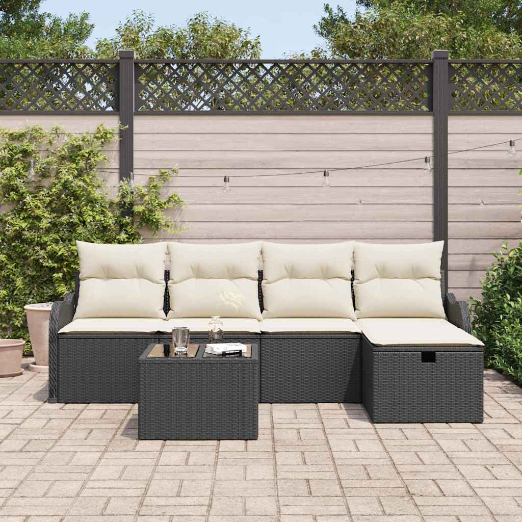 Ensemble de canapé de jardin avec coussin 6 pcs Noir Poly rotin - XIOS