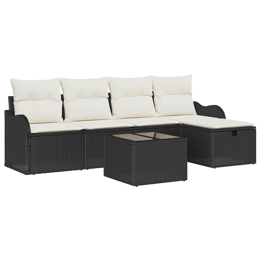 Ensemble de canapé de jardin avec coussin 6 pcs Noir Poly rotin - XIOS