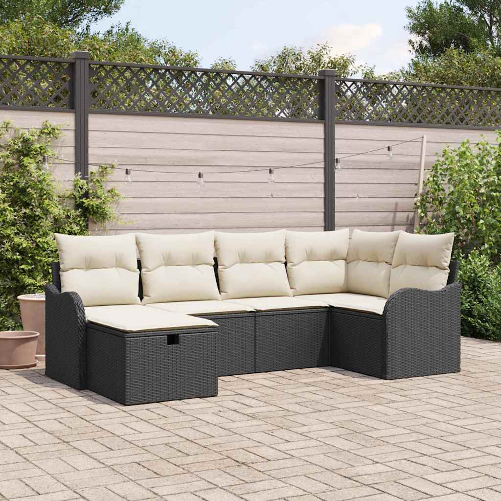 Ensemble de canapé de jardin avec coussin 6 pcs Noir Poly rotin - XIOS