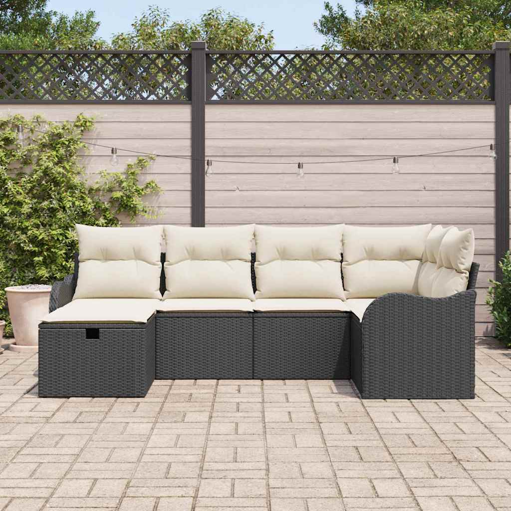 Ensemble de canapé de jardin avec coussin 6 pcs Noir Poly rotin - XIOS