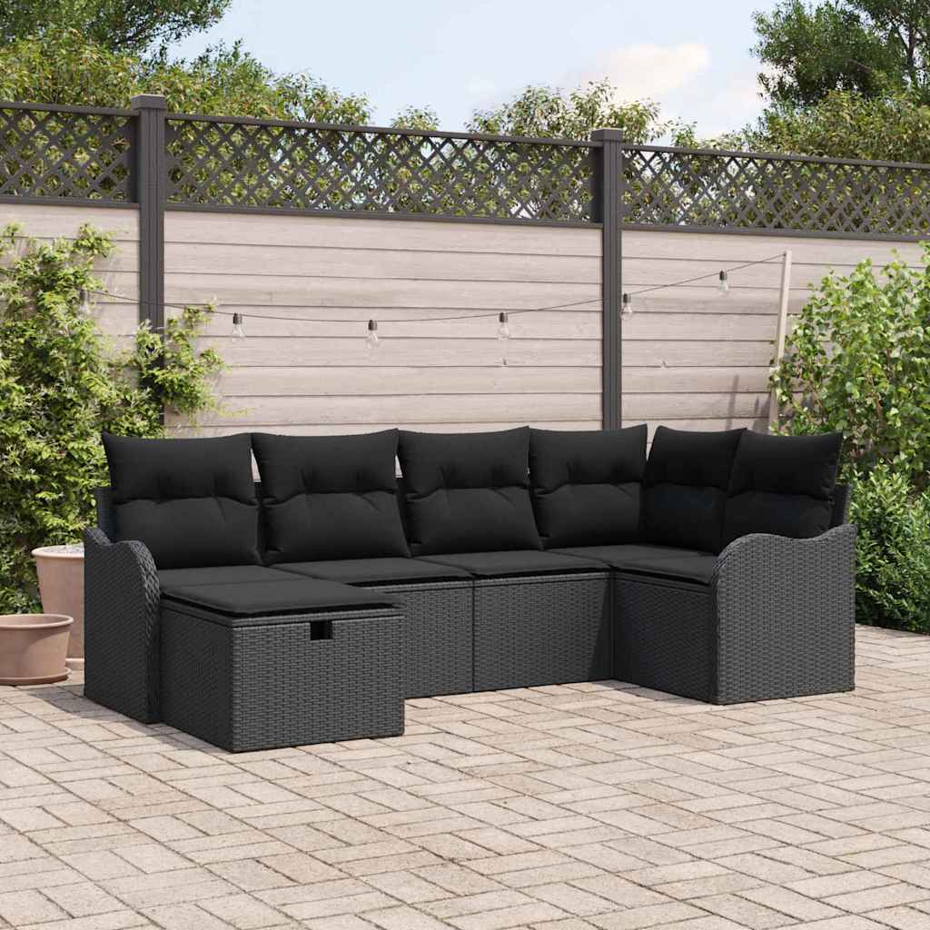 Ensemble de canapé de jardin avec coussin 6 pcs Noir Poly rotin - XIOS
