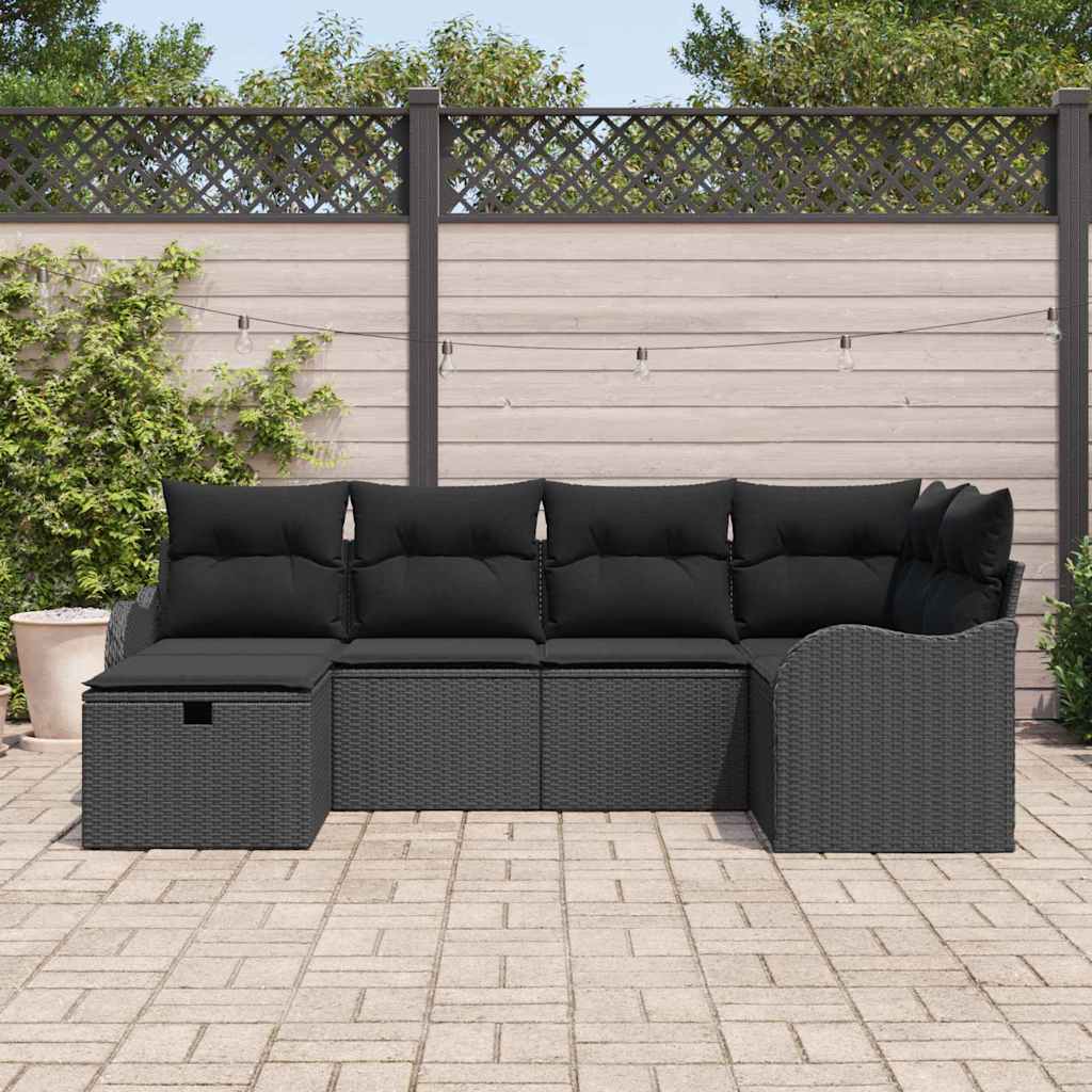 Ensemble de canapé de jardin avec coussin 6 pcs Noir Poly rotin - XIOS