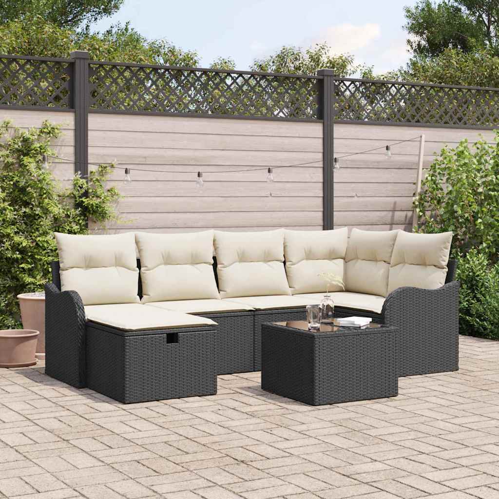 Ensemble de canapé de jardin avec coussin 7 pcs Noir Poly rotin - XIOS